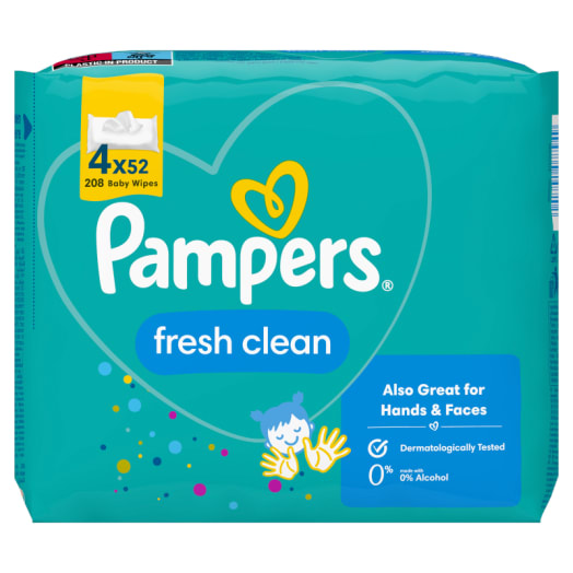 PAMPERS Fresh Clean Chusteczki nawilżane dla niemowląt 4x 52 szt.