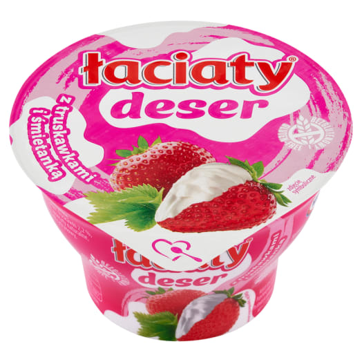 ŁACIATY Deser na bazie maślanki z truskawkami i śmietanką